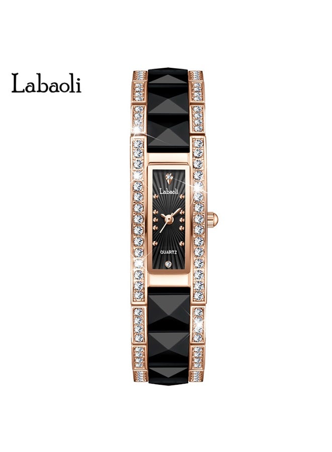 Labaoli New Arrival Ceramic Square Women Watch Full Rhinestone Bezel Rose Gold Bracelet 30M Waterproof Quartz Wristwatch - Image 1