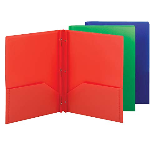 Smead Poly Two-Pocket Folder, Three-Hole Punch Prong Fasteners, Letter Size, Assorted Colors, 3 per Pack (87737) - Image 5