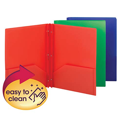Smead Poly Two-Pocket Folder, Three-Hole Punch Prong Fasteners, Letter Size, Assorted Colors, 3 per Pack (87737) - Image 3