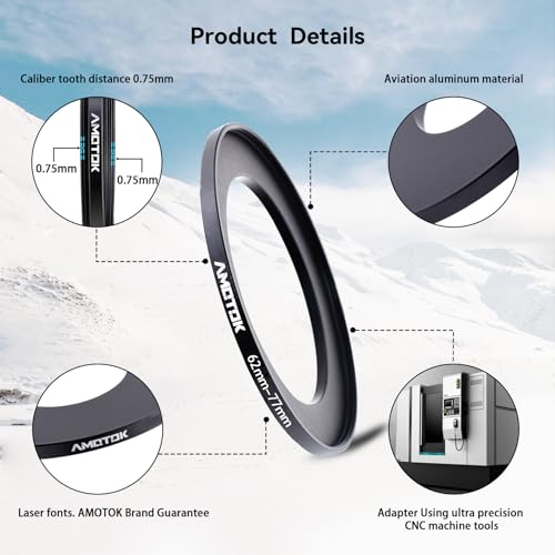 AMOTOK 62mm Lens to 77mm Camera Lens Adapter,62mm to 77mm Filter Step-up Ring Adapter Ring,Compatible All 77mm Filter Accessory - Image 3