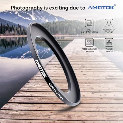 AMOTOK 62mm Lens to 77mm Camera Lens Adapter,62mm to 77mm Filter Step-up Ring Adapter Ring,Compatible All 77mm Filter Accessory - Image 2
