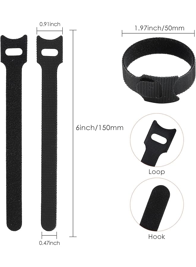 erorex 120Pcs 6 Inch Reusable Cable Ties Wire Ties Cord Organizer Cable Organizer Adjustable Cable Management Black - Image 2