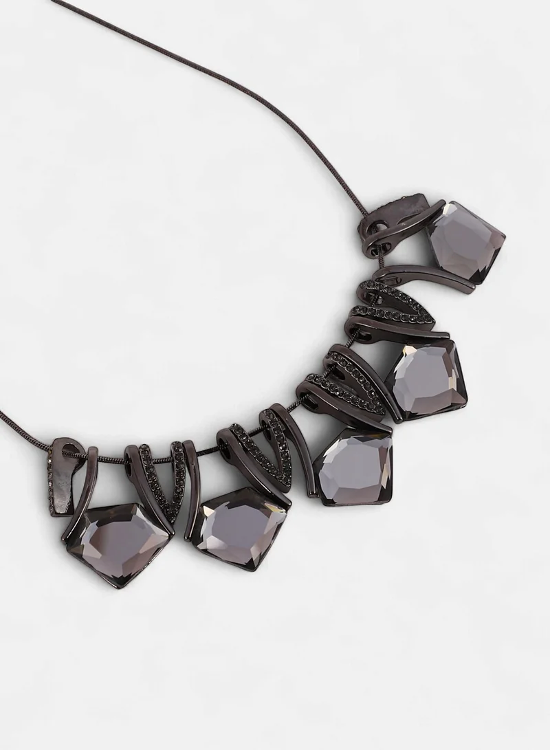 SOHI SOHI Women The Stake-Gem Collar Necklace | Space Grey Colour | One-Size | Artificial Stone Alloy Material | Lobster Clasp Closure | Necklace For Casual & Evening Wear