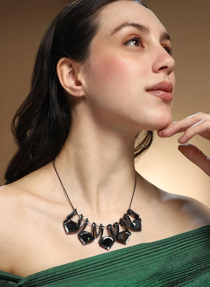 SOHI SOHI Women The Stake-Gem Collar Necklace | Space Grey Colour | One-Size | Artificial Stone Alloy Material | Lobster Clasp Closure | Necklace For Casual & Evening Wear