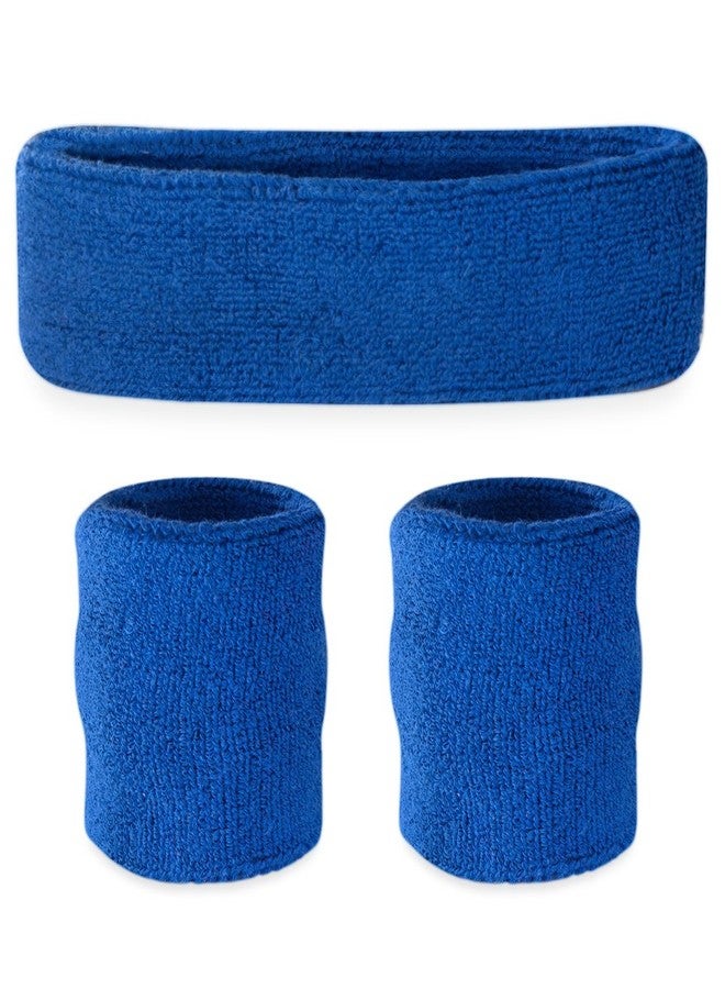Suddora Sweatbands for Kids, Moisture Wicking 2 Wristbands and 1 Headband Set, Soft and Skin-Friendly Fabric, Moisture-Wicking Athletic Sweat Bands for Basketball, Baseball, Soccer, Blue - Image 1