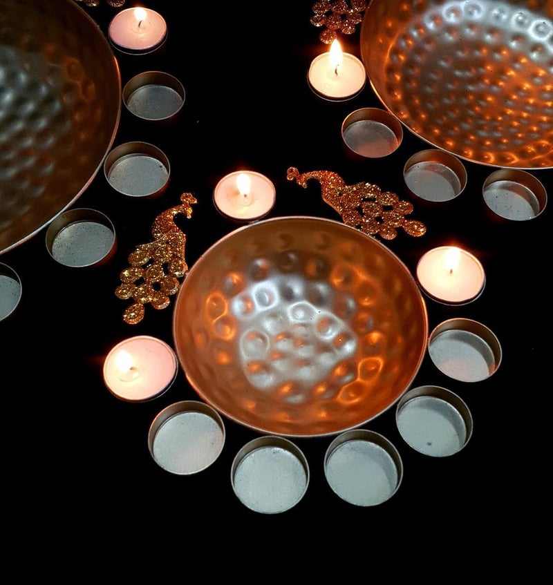 MISHITA COLLECTIONS MISHITA COLLECTIONS Bras Peacock Urli Bowl for Floating Flowers and T Light Candles Made by Iron for Home Office and Table Decor Set of 3 Size12 14 16 Golden Color - Image 4