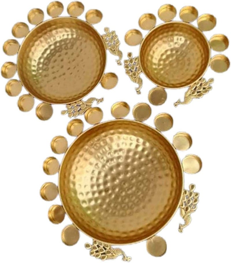 MISHITA COLLECTIONS MISHITA COLLECTIONS Bras Peacock Urli Bowl for Floating Flowers and T Light Candles Made by Iron for Home Office and Table Decor Set of 3 Size12 14 16 Golden Color - Image 1
