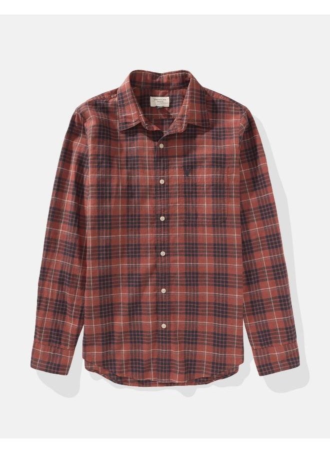 American Eagle - AE Slim Fit Everyday Plaid Linen-Blend Button-Up S - Image 1