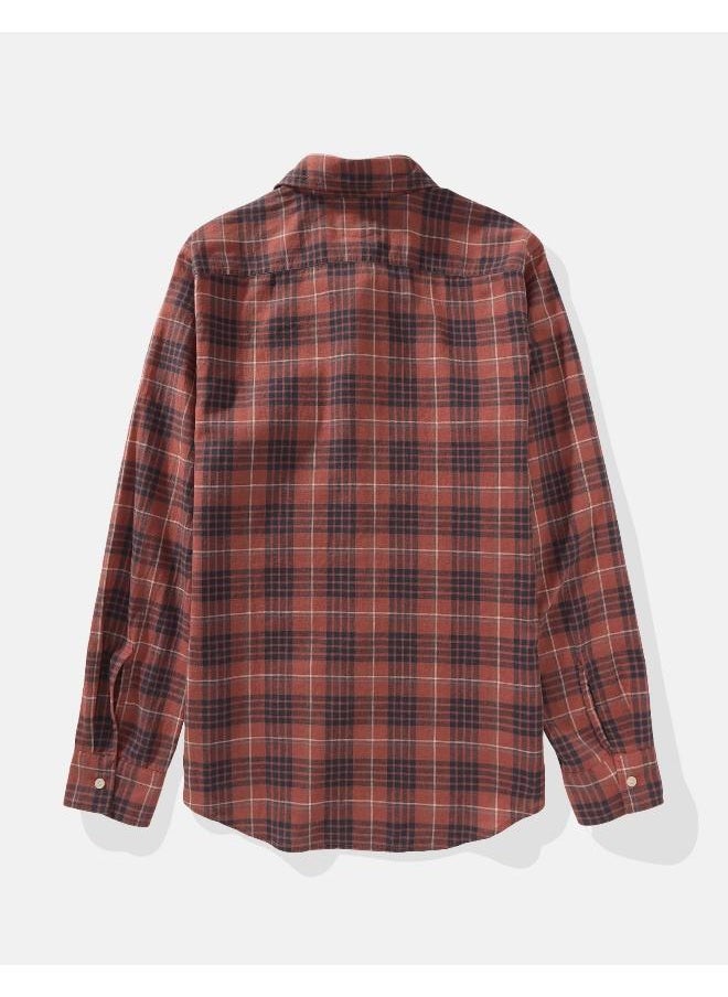 American Eagle - AE Slim Fit Everyday Plaid Linen-Blend Button-Up S - Image 1