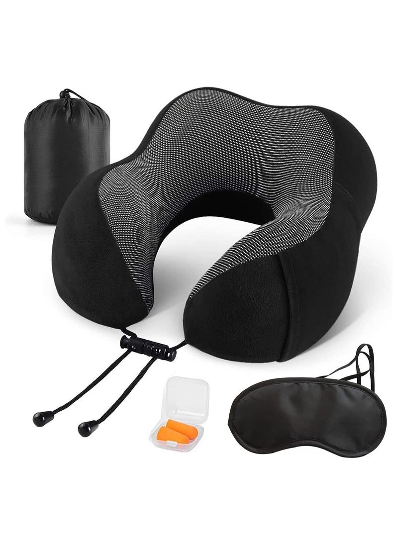Arabest - Travel Pillow Memory Foam Neck Pillow Head Support Soft Pillow with Eye Masks and Earplugs for Sleeping Rest, Airplane Car & Home Use - Image 1
