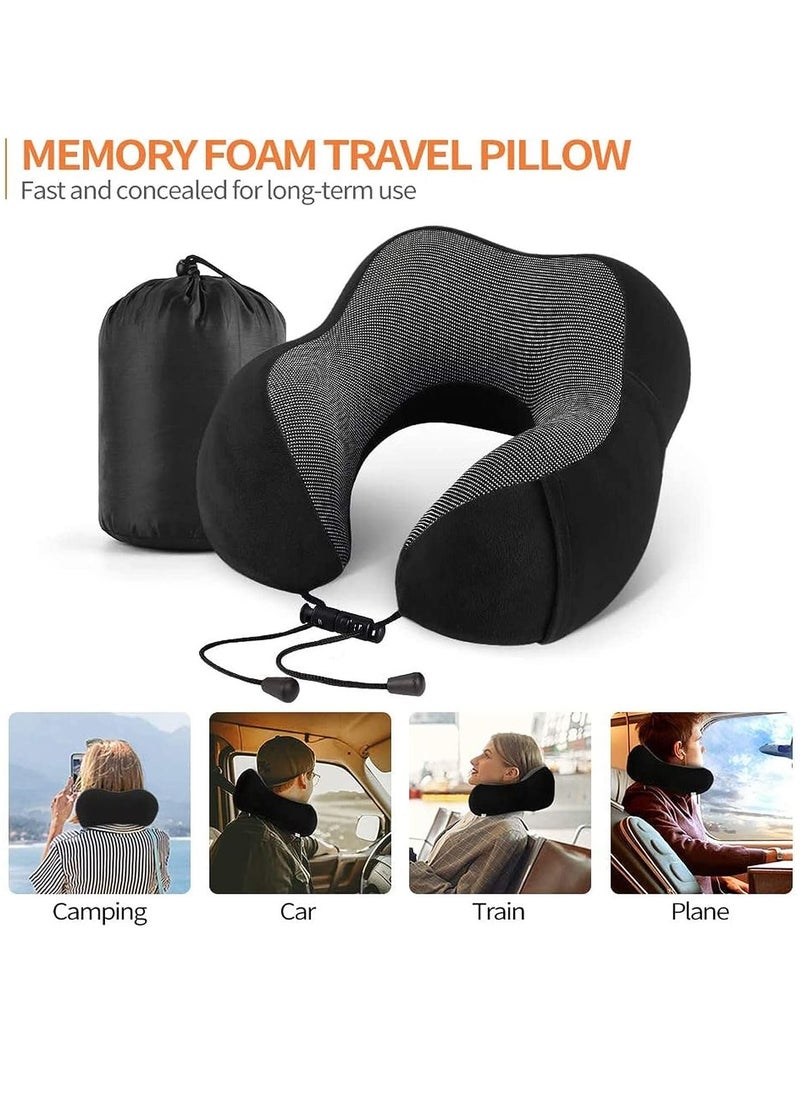Arabest - Travel Pillow Memory Foam Neck Pillow Head Support Soft Pillow with Eye Masks and Earplugs for Sleeping Rest, Airplane Car & Home Use - Image 1