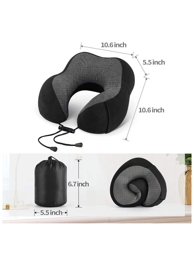 Arabest - Travel Pillow Memory Foam Neck Pillow Head Support Soft Pillow with Eye Masks and Earplugs for Sleeping Rest, Airplane Car & Home Use - Image 1