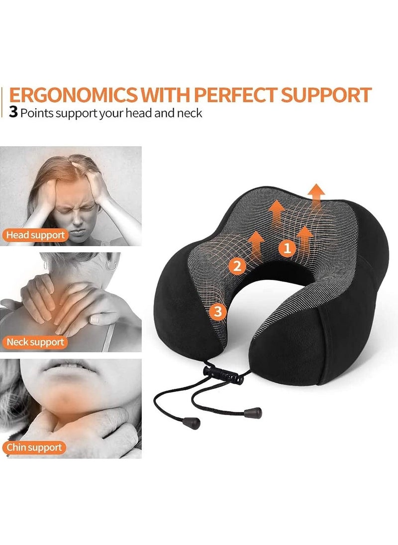 Arabest - Travel Pillow Memory Foam Neck Pillow Head Support Soft Pillow with Eye Masks and Earplugs for Sleeping Rest, Airplane Car & Home Use - Image 1