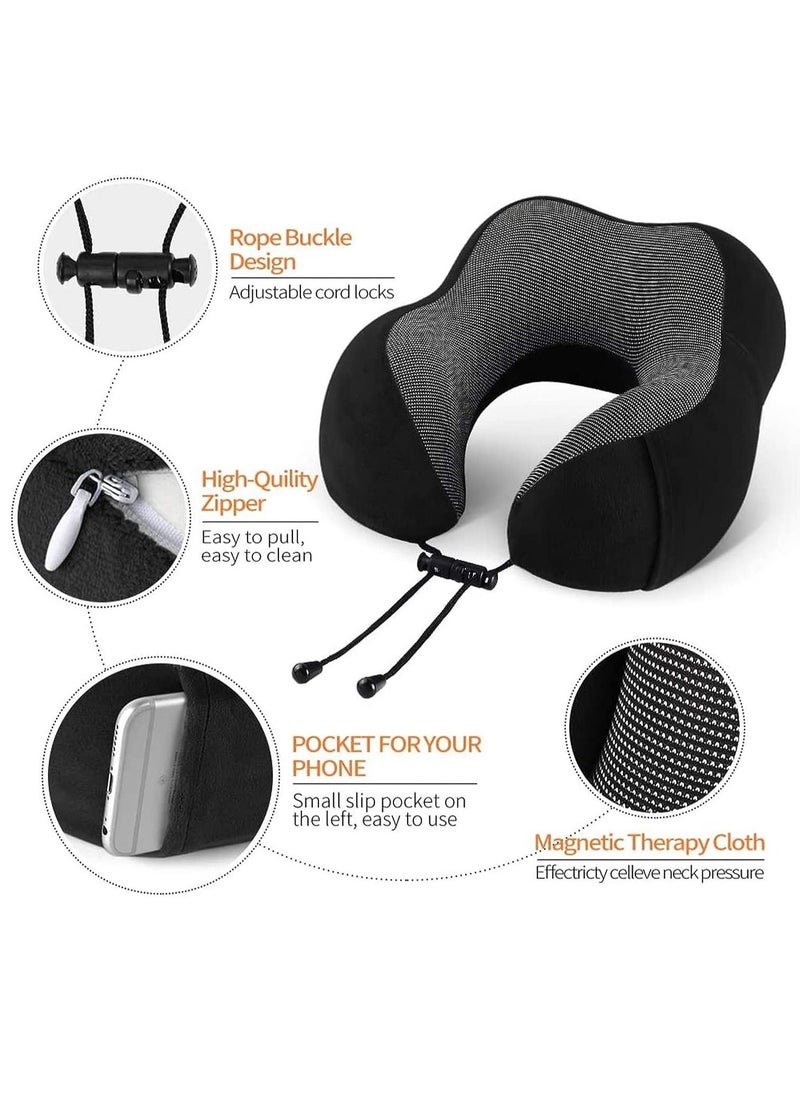 Arabest - Travel Pillow Memory Foam Neck Pillow Head Support Soft Pillow with Eye Masks and Earplugs for Sleeping Rest, Airplane Car & Home Use - Image 1