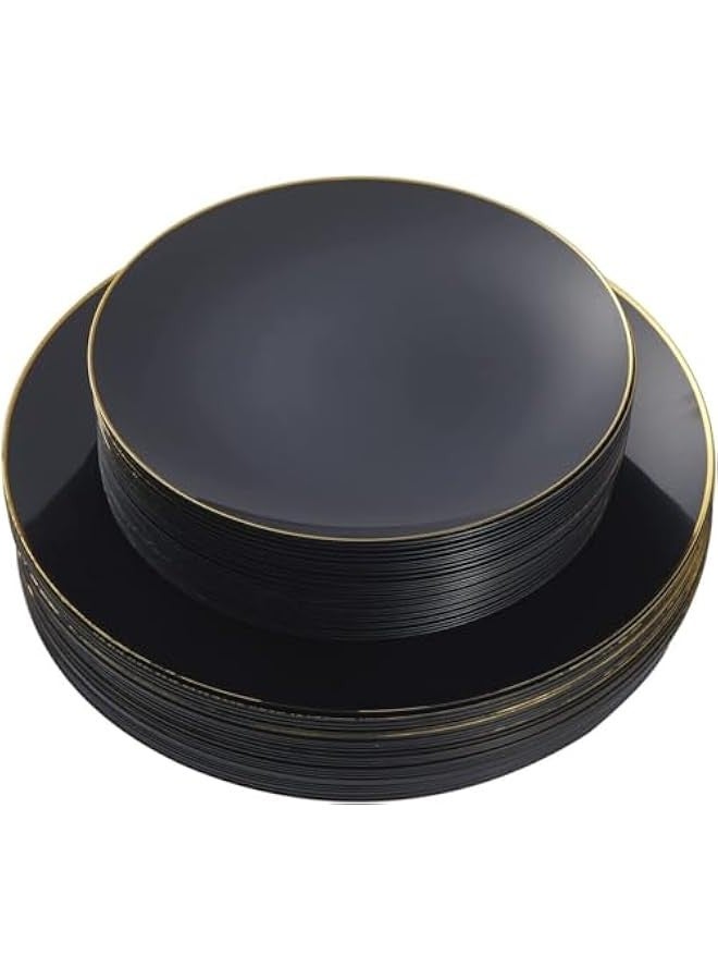 Beauenty 175pcs Black Plastic Dinnerware Set,Premium Heavy Duty Black Plastic Plates with Gold Rim,Dinner Plates,Dessert Appetizer Elegant Fancy Heavy Duty Wedding Plates Plastic Cups with Gold Rim - Image 3