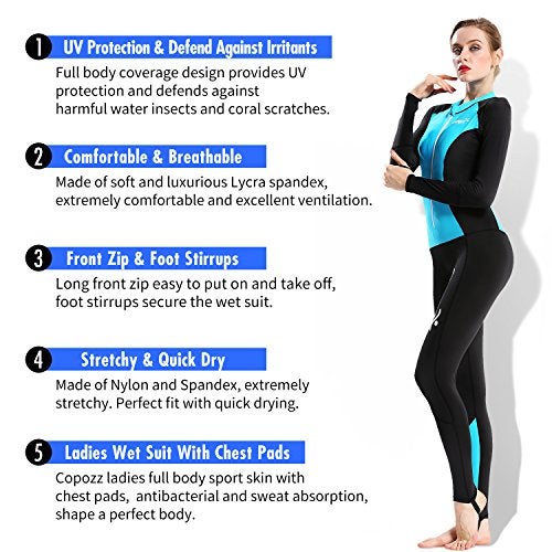 COPOZZ Womens Wetsuit Full Body Swimsuit for Women – Front Zip Wet Suit for Snorkeling, Surfing, Scuba Gear, Paddleboarding, Water Sports - Image 3