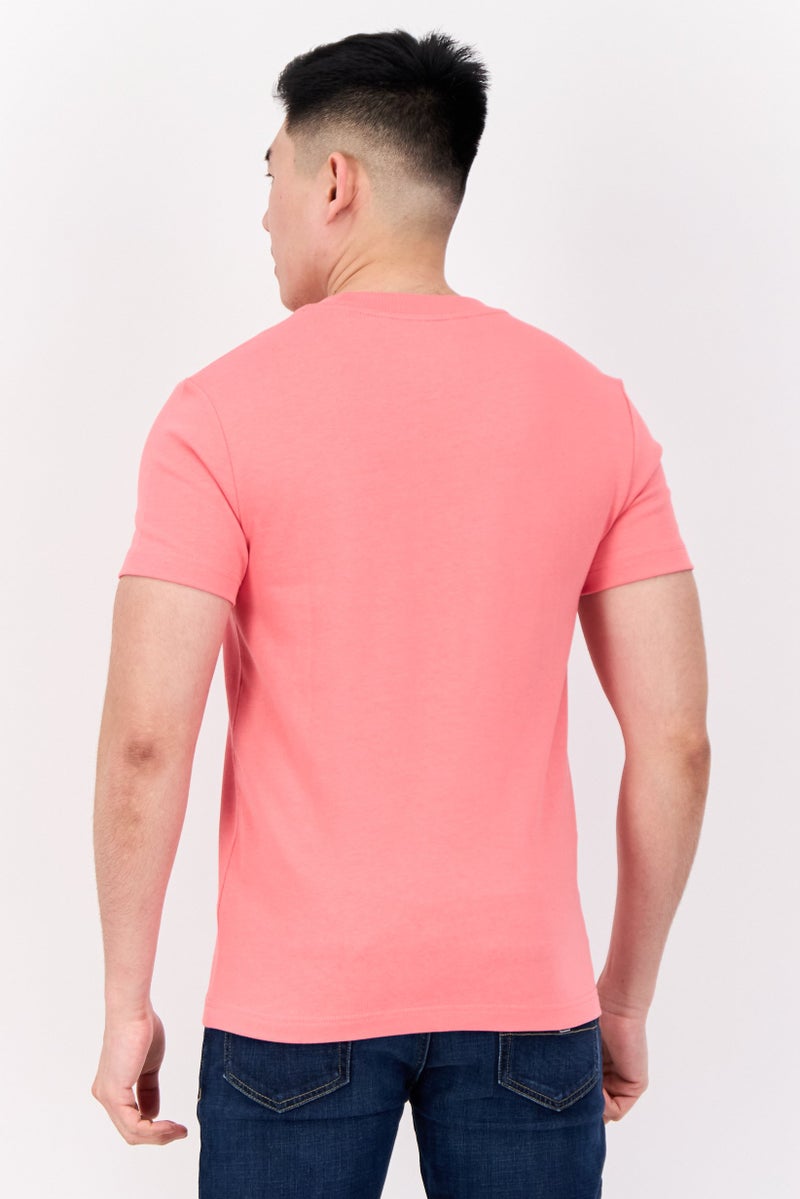 ESPRIT Men Crew Neck Short Sleeve Brand Logo T-Shirt, Coral Red - Image 3