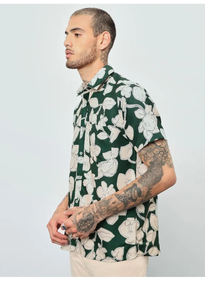 بيونغ Half Sleeve Flower Hawaiian Shirt for Men Multicolour