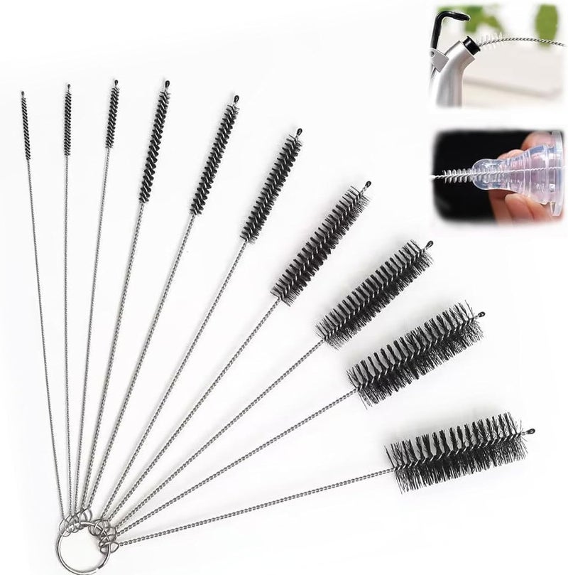 Kitnish Bottle Cleaning Brushes 10 Pcs Black Tube Brush,Nylon Straw Brush Kettle Spout Brush Bottle Pipe Cleaner Set for Bottle Teapot Nozzle Glass Straw Cleaning Brush. - Image 1