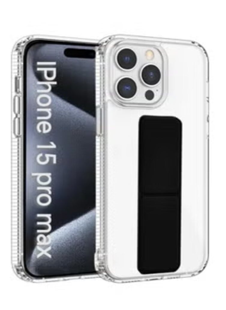 Generic - Apple iPhone 15 Pro Max Case with Built-in Magnetic Grip Clear/Black - Image 1