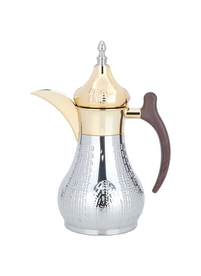 Alsaif Gallery Haila thermos, silver, embossed, golden mouth, wooden handle, 0.7 litres  - Image 1