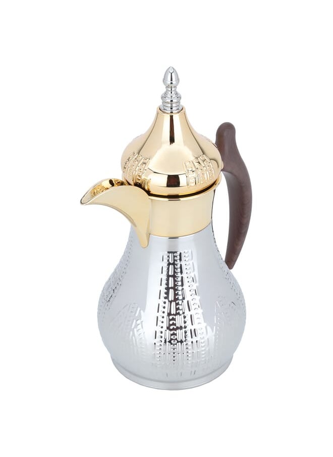 Alsaif Gallery Haila thermos, silver, embossed, golden mouth, wooden handle, 0.7 litres  - Image 2
