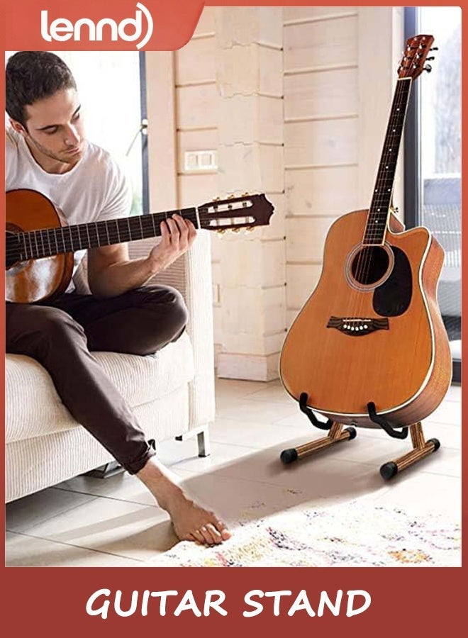 LENND Guitar Stand,Acoustic Guitar Stand,Wood Classical Electric Guitar Stand,Foldable Bass Guitar Stand,Guitar Accessories also fit Bass,Violin,Ukulele(Zebra) - Image 1