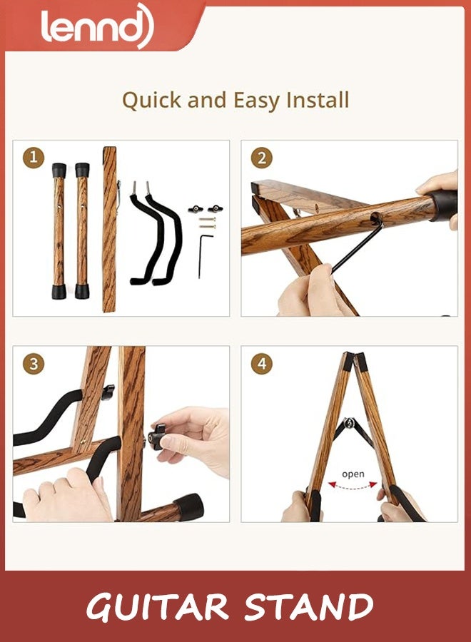 LENND Guitar Stand,Acoustic Guitar Stand,Wood Classical Electric Guitar Stand,Foldable Bass Guitar Stand,Guitar Accessories also fit Bass,Violin,Ukulele(Zebra) - Image 5