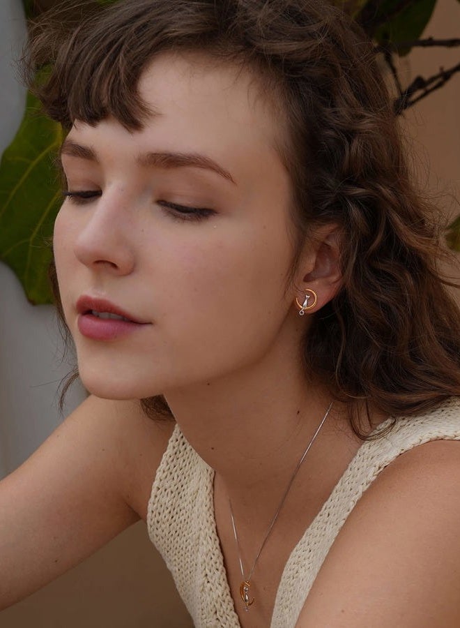 S.Leaf Cat on Moon Stud Earrings Sterling Silver Crescent Moon Cat Earrings Cat Lovers Gift (silver and gold) - Image 4