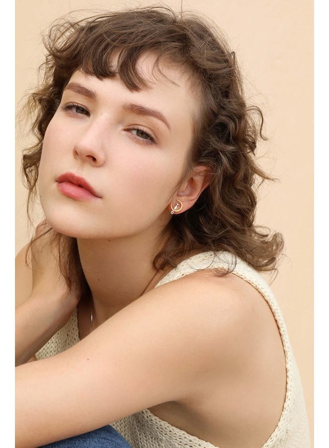 S.Leaf Cat on Moon Stud Earrings Sterling Silver Crescent Moon Cat Earrings Cat Lovers Gift (silver and gold) - Image 3