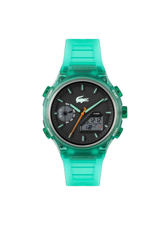 Men's Quartz Watch, Black Dial, Green Silicone Strap