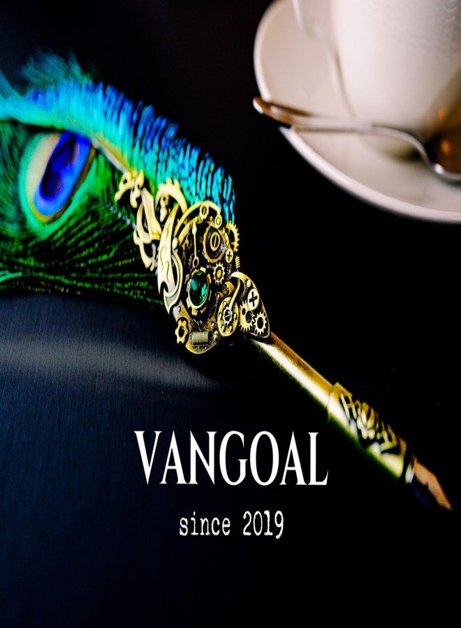 VANGOAL Steampunk Feather Pen and Ink Set with Gift Box, Vintage Quill Pen for Writing, Calligraphy Pen Set for Office Supplies, Birthday, Wedding, Christmas Gift (Green - Peacock Feathers) - Image 4