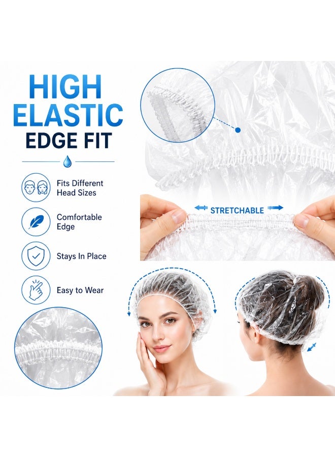 100 Pieces Disposable Shower Caps Transparent Waterproof Elastic Plastic Hair Cover Caps For Bathing And Hair Treatment - Image 4