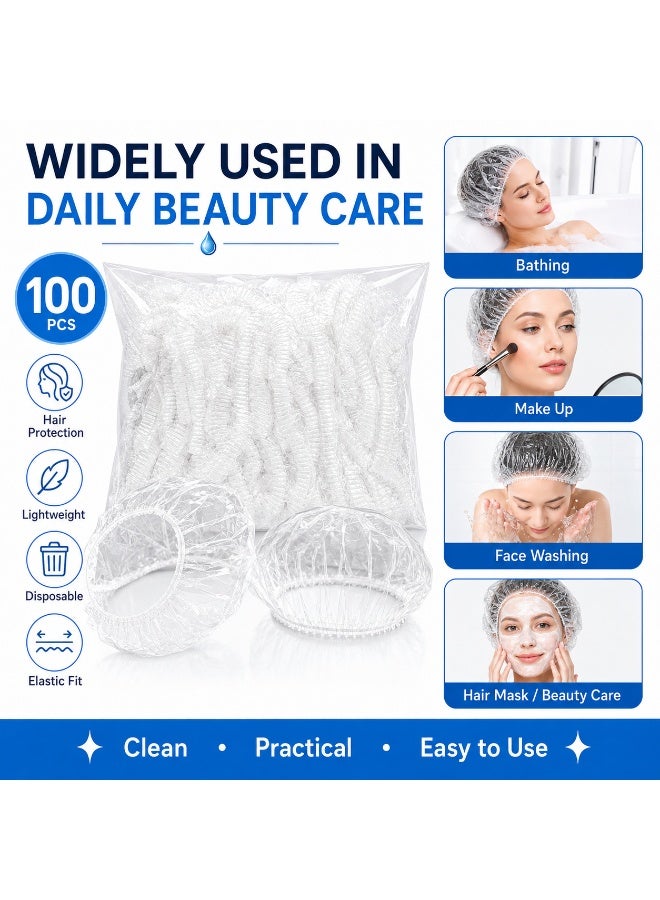 100 Pieces Disposable Shower Caps Transparent Waterproof Elastic Plastic Hair Cover Caps For Bathing And Hair Treatment - Image 2