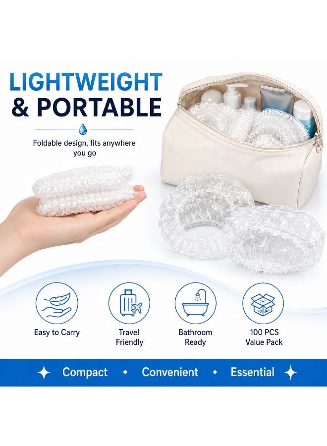 100 Pieces Disposable Shower Caps Transparent Waterproof Elastic Plastic Hair Cover Caps For Bathing And Hair Treatment - Image 5