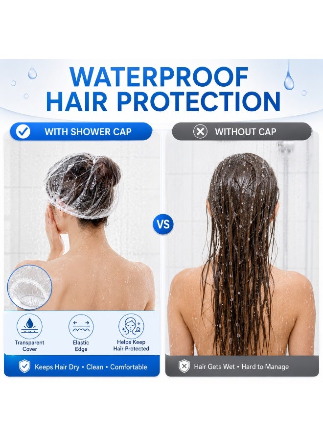 100 Pieces Disposable Shower Caps Transparent Waterproof Elastic Plastic Hair Cover Caps For Bathing And Hair Treatment - Image 3