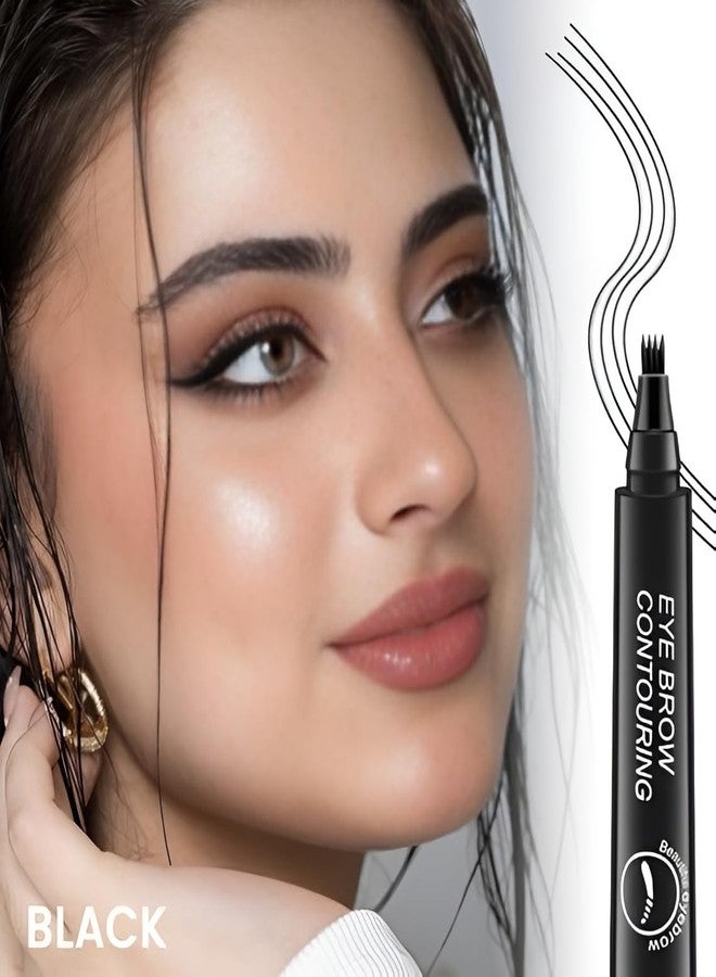 ShopBridge Eye Brown Contouring Pen, Black, 4-Pronged Tip, Waterproof Long-Lasting Formula, Professional Makeup Tool for Natural-Looking Brows - Image 2