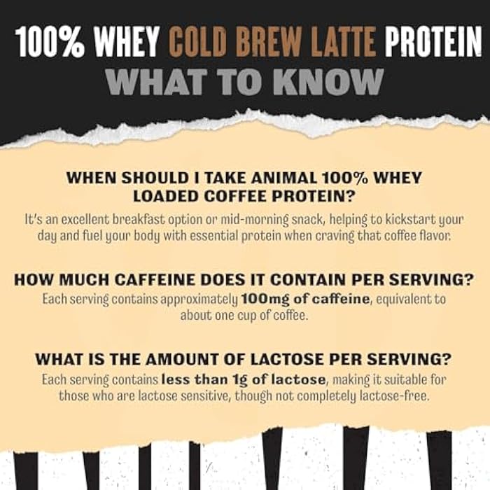 Animal 100% Whey Protein Powder Samples & Shaker Bottle – Real Instant Iced Coffee Whey + 20g of Protein, 120mg of Caffeine Meal Replacement with BCAA – Cold Brew Latte, 3 Single-Serving Packets - Image 4