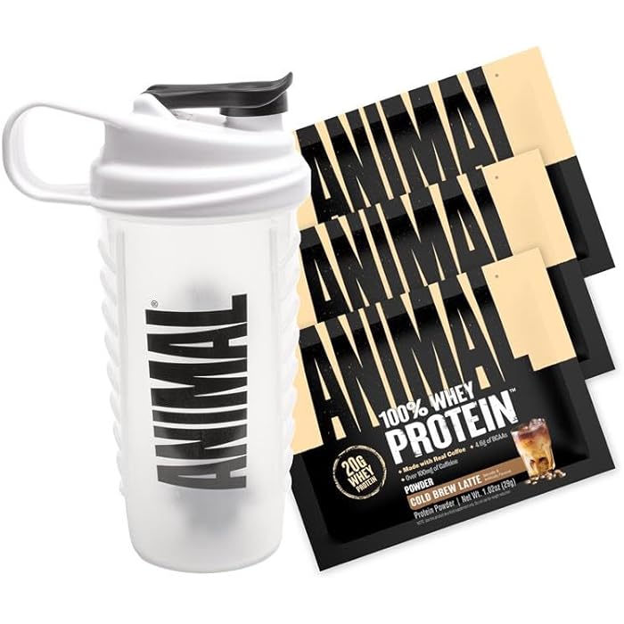 Animal 100% Whey Protein Powder Samples & Shaker Bottle – Real Instant Iced Coffee Whey + 20g of Protein, 120mg of Caffeine Meal Replacement with BCAA – Cold Brew Latte, 3 Single-Serving Packets - Image 1