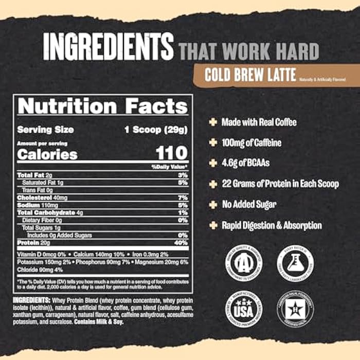 Animal 100% Whey Protein Powder Samples & Shaker Bottle – Real Instant Iced Coffee Whey + 20g of Protein, 120mg of Caffeine Meal Replacement with BCAA – Cold Brew Latte, 3 Single-Serving Packets - Image 3