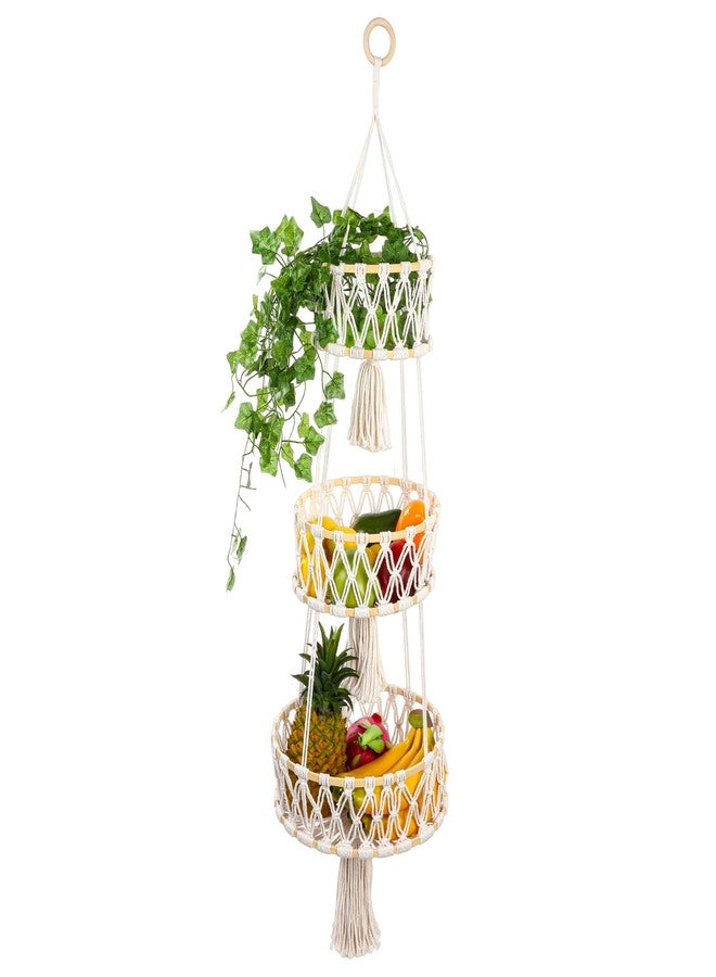 AojSup 3 Tier Hanging Basket, Hanging Fruit Baskets for Kitchen Storage Organizer - Cotton Woven Multi-Layer Produce Holder with Hang Loop for Vegetables Plants Home Decor - Image 1