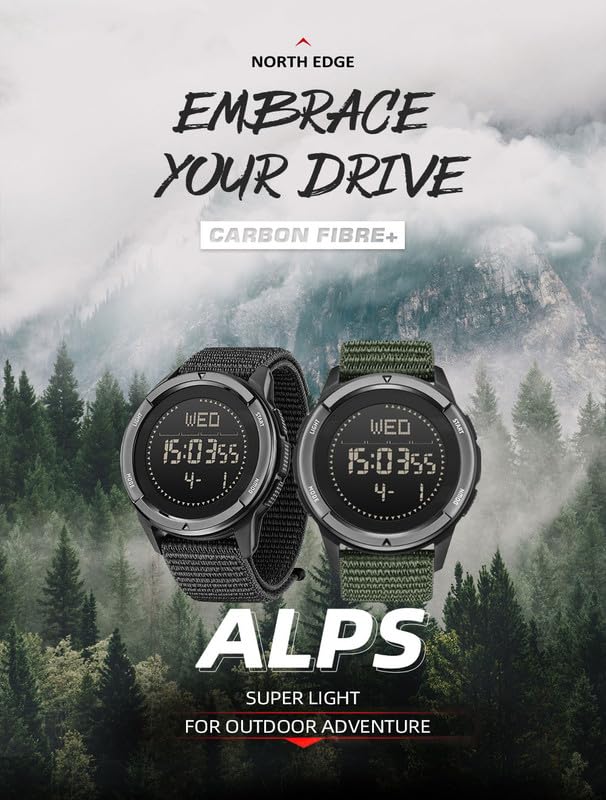 NORTH EDGE Nylon Sport Adventure Chronograph Digital Men's Wrist Watch: Alps, Black, Green - Image 4