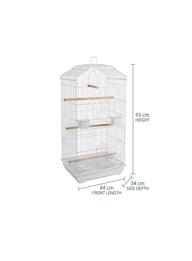 Dayang White Wire Bird Cage House Style Large Bird Habitat with Wooden Perches, Clear Feeders and Removable Plastic Base Tray (44 cm x 34 cm x 93 cm) - Image 2