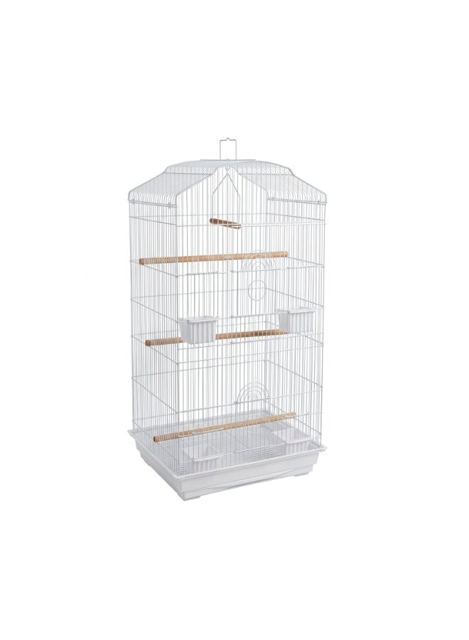 Dayang White Wire Bird Cage House Style Large Bird Habitat with Wooden Perches, Clear Feeders and Removable Plastic Base Tray (44 cm x 34 cm x 93 cm) - Image 1