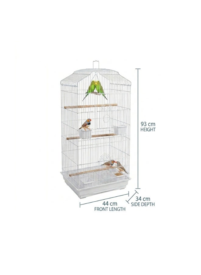 Dayang White Wire Bird Cage House Style Large Bird Habitat with Wooden Perches, Clear Feeders and Removable Plastic Base Tray (44 cm x 34 cm x 93 cm) - Image 3