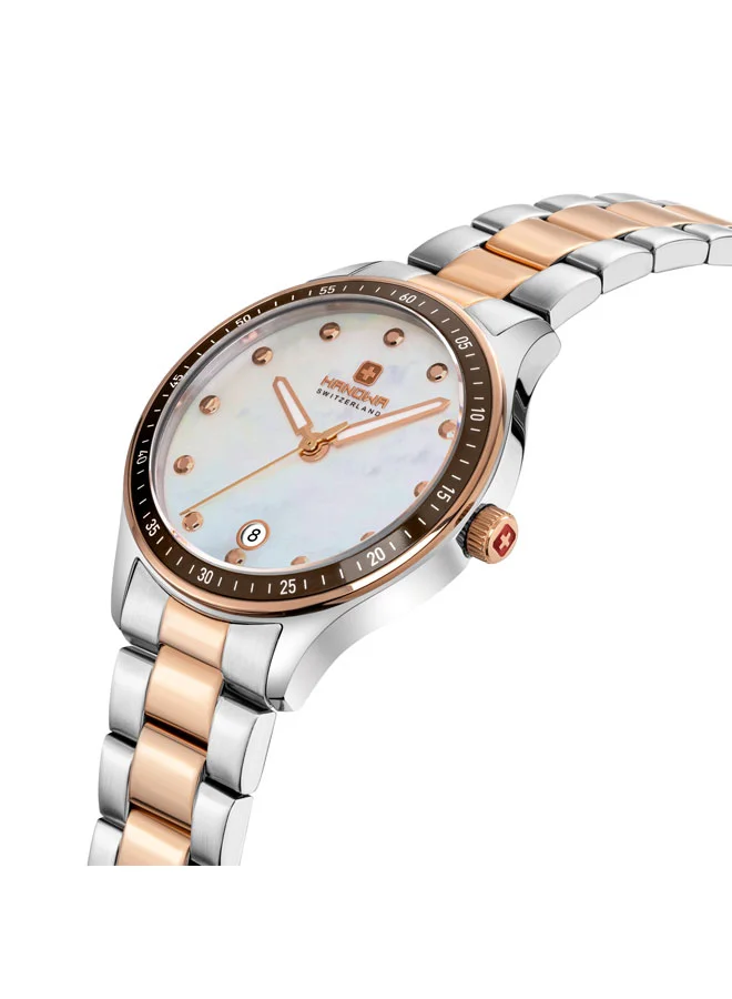 Hanowa Ajoie White Mother-of-pearl Dial Gold Silver Stainless Steel Bracelet Analog Watch for Women 38mm