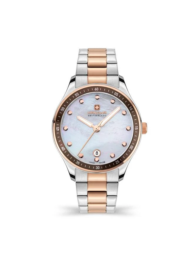 Ajoie White Mother-of-pearl Dial Gold Silver Stainless Steel Bracelet Analog Watch for Women 38mm