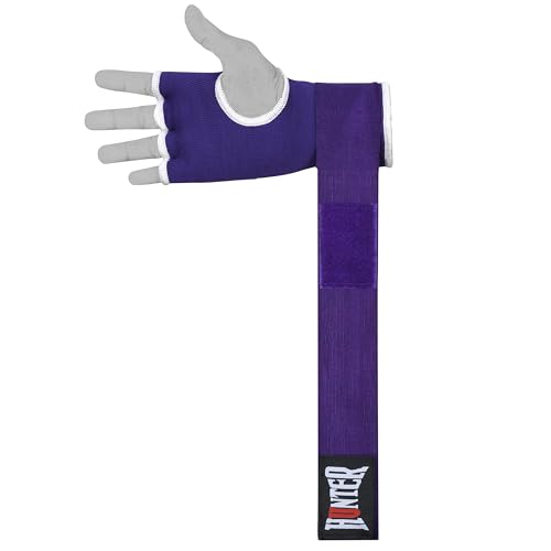 HUNTER قفازات داخلية مبطنة بالجل مع لفافات يد للملاكمة، لفافات تدريب مرنة سريعة للرجال والنساء، موي تاي، MMA، كيك بوكسينغ، فنون القتال، واقي كف اليد والمعصم (زوج) (بنفسجي، L/XL) - Image 3