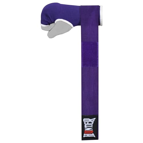 HUNTER قفازات داخلية مبطنة بالجل مع لفافات يد للملاكمة، لفافات تدريب مرنة سريعة للرجال والنساء، موي تاي، MMA، كيك بوكسينغ، فنون القتال، واقي كف اليد والمعصم (زوج) (بنفسجي، L/XL) - Image 4