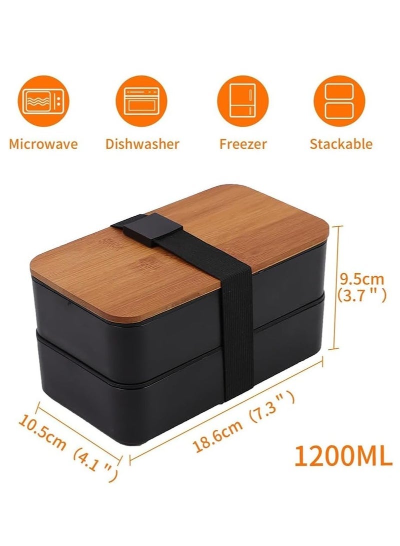 0TO1 TECH Bento Box, Adult Lunch Box with lunch bag,Japanese Stackable Lunch Box with Compartments, Bento lunch Box with Utensil & Chopsticks & Dip Container Set of, Microwavable,1200ML - Image 4